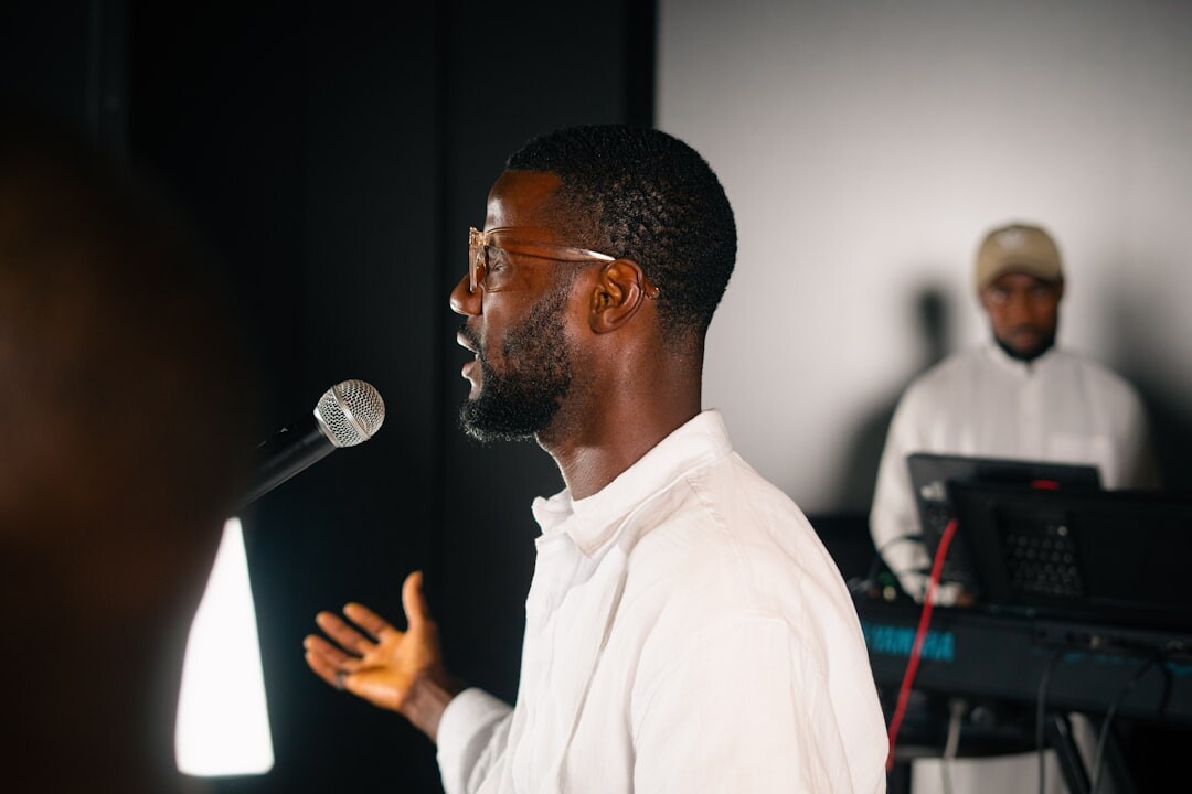 businessman speaking at event